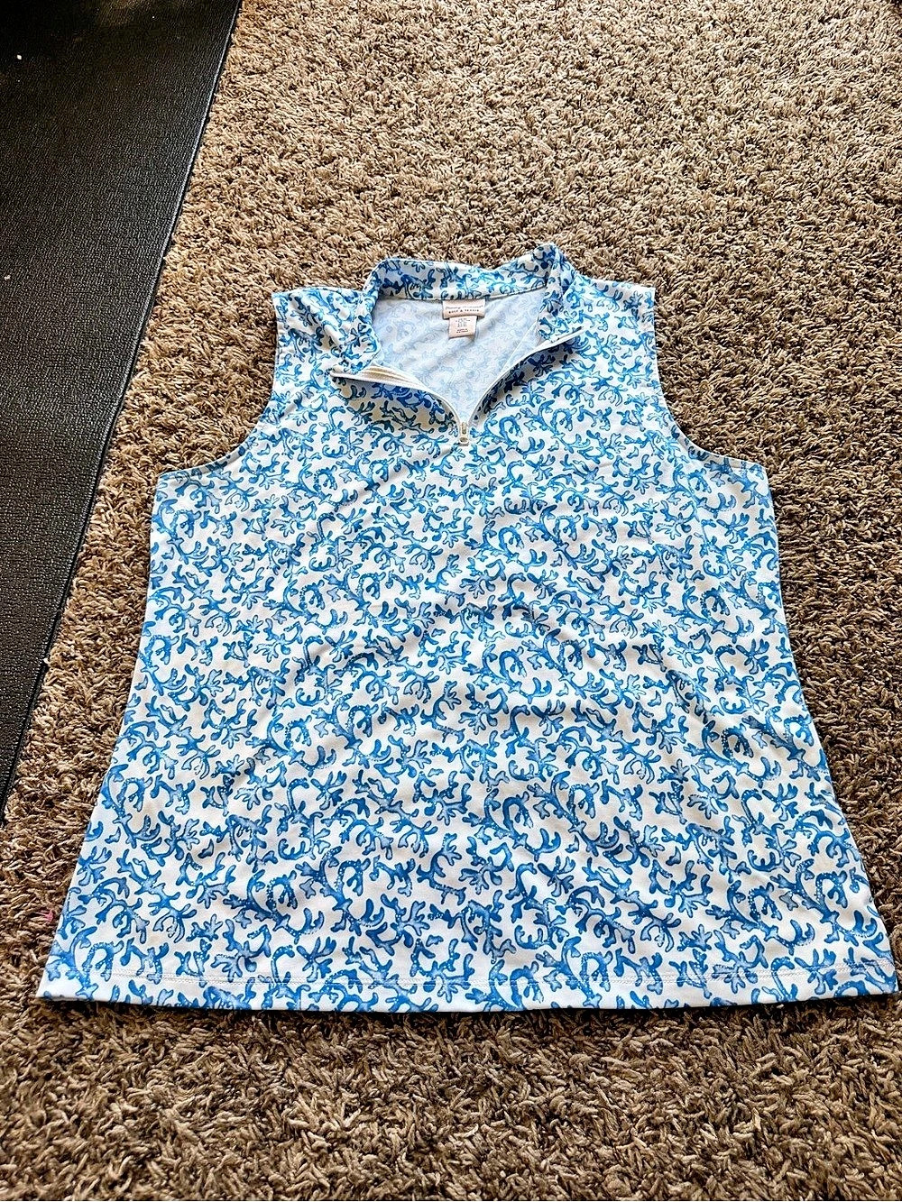 Tommy Bahama Golf & Tennis Coral Reef Sleeveless 1/4 Zip Polo Blue White XL